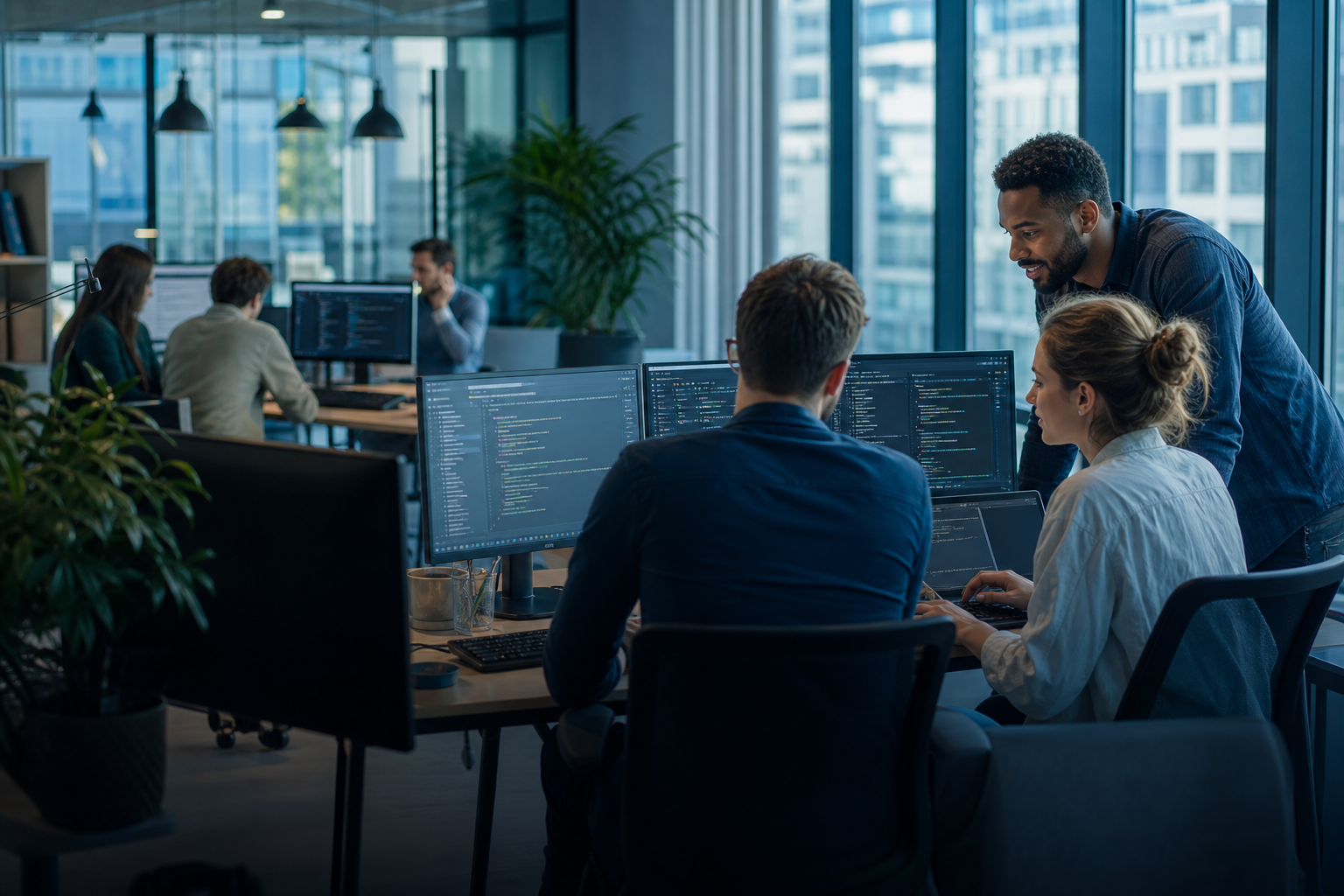 Team collaborating in an office
