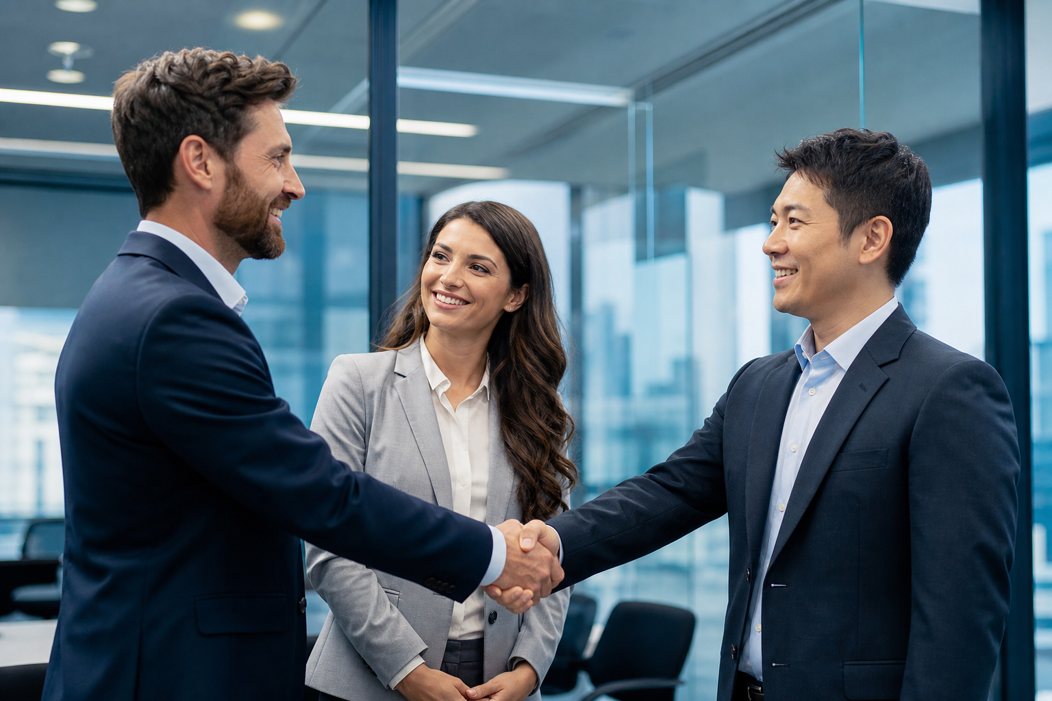 Business partners shaking hands after a successful project