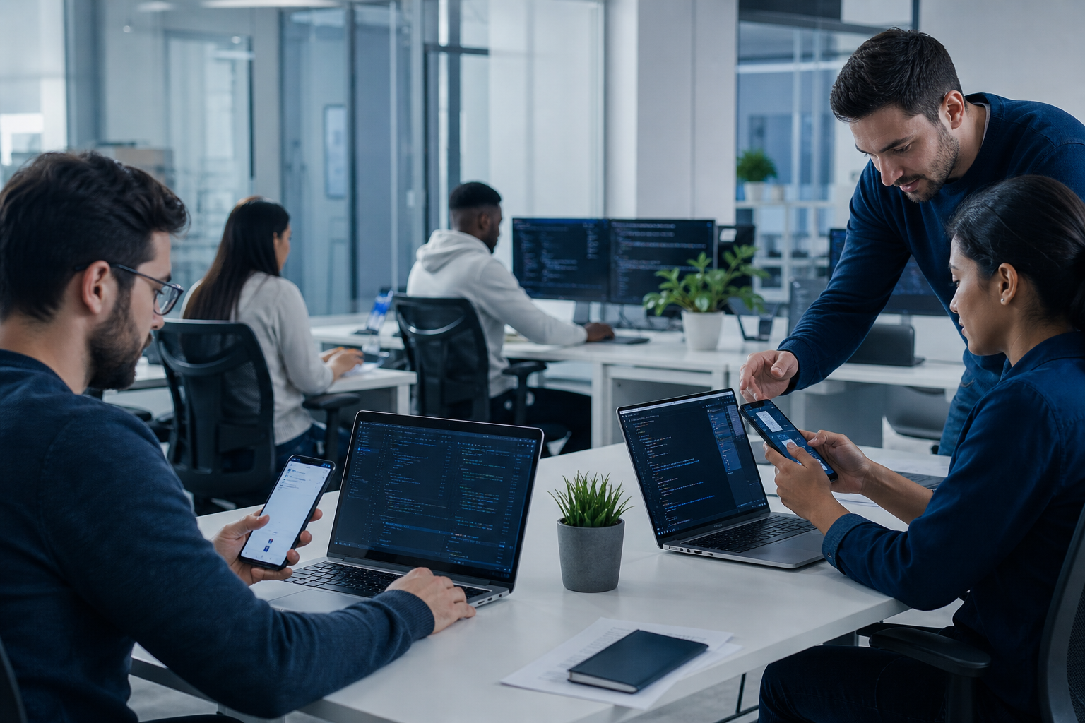 Team collaborating in an office