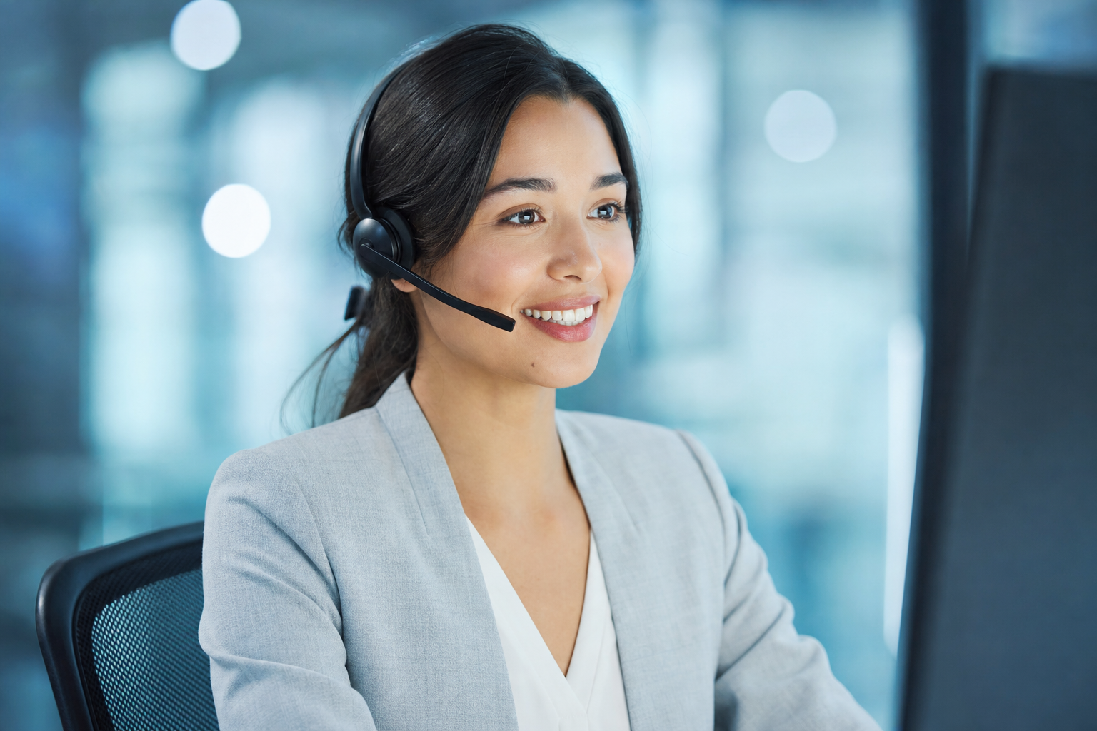 AI support specialist with headset on a client call
